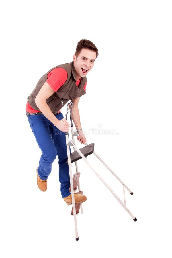 Young Man Posing on a Ladder Stock Photo Image of expression
