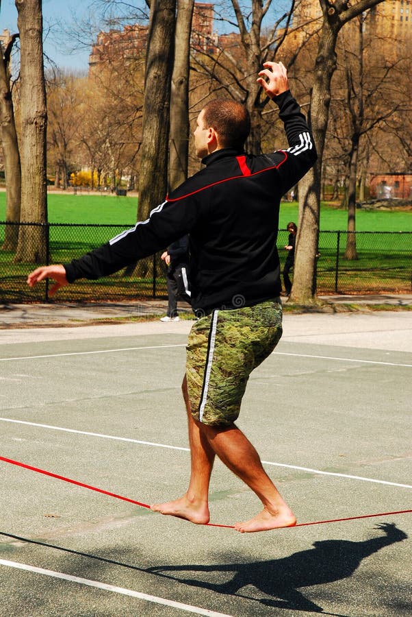 A Young Man Practices Slackline Walking Editorial Stock Image Image