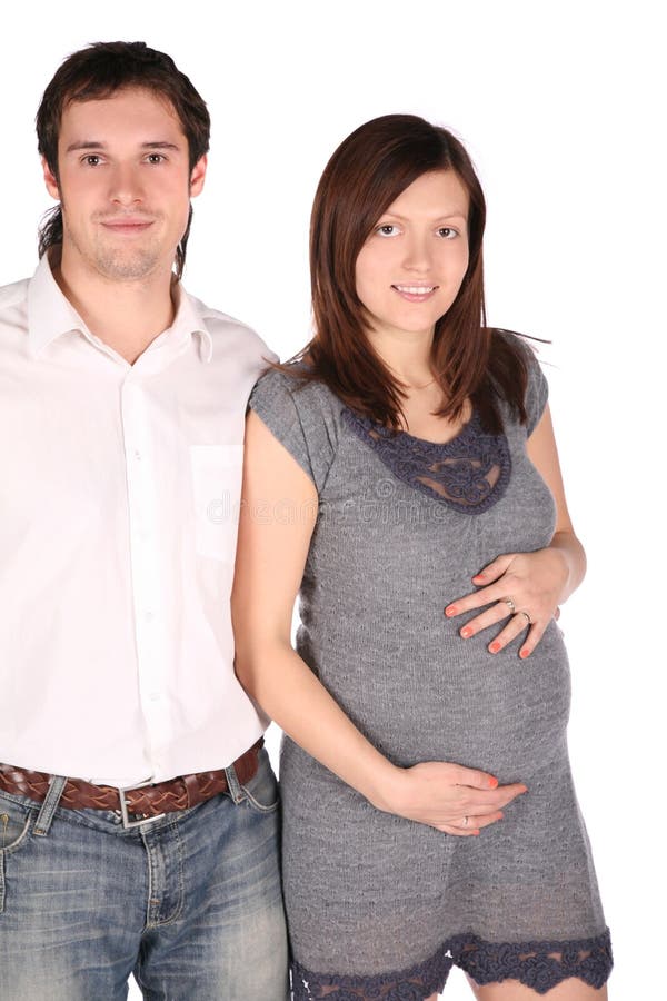 Young man and pregnant girl stock photos