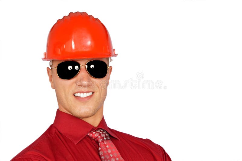 Young man in a protective helmet