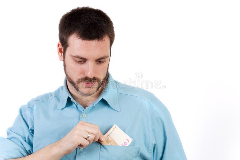 Young Man Putting Money in His Pocket Stock Image - Image of income ...