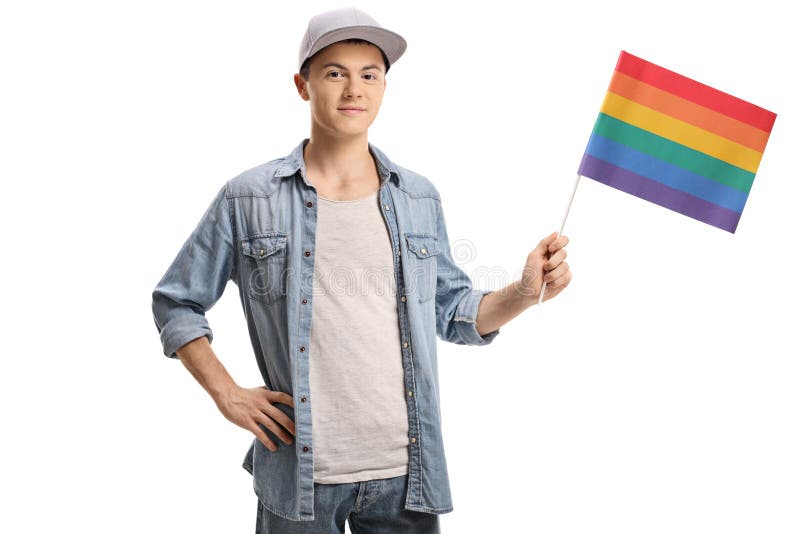 Young Man with a Rainbow Flag Stock Image - Image of background ...