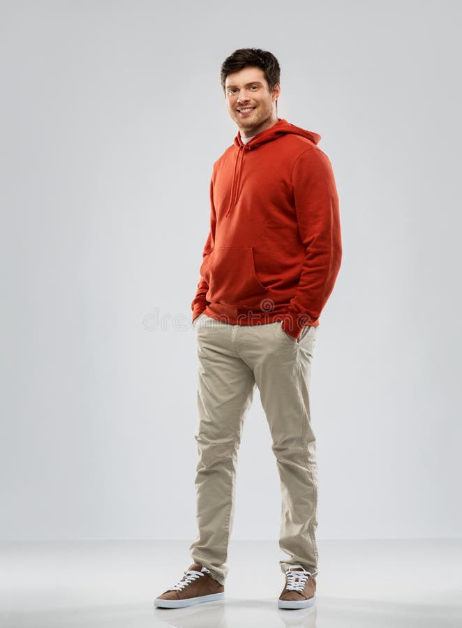 Young Man in Red Hoodie Over Grey Background Stock Image - Image of person,  concept: 142287603