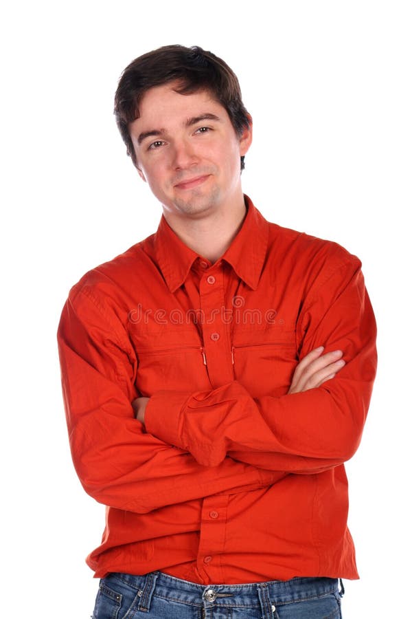 Young Man In Red Shirt Cross Hands Stock Photos Image 18227343