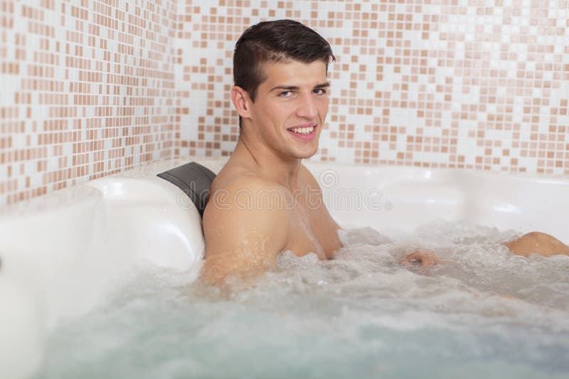 Young Man Relaxing In Hot Tub Stock Image Image 39229011