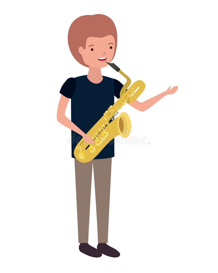 Young Man with Saxophone Character Stock Vector Illustration of band