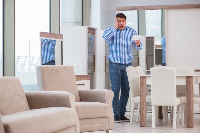 The Young Man Shopping in Furniture Store Stock Image Image of couch
