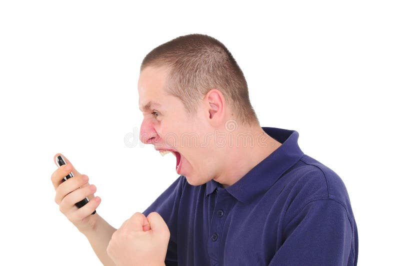 Young Man Shouting On The Phone Stock Photo - Image of mouth ...