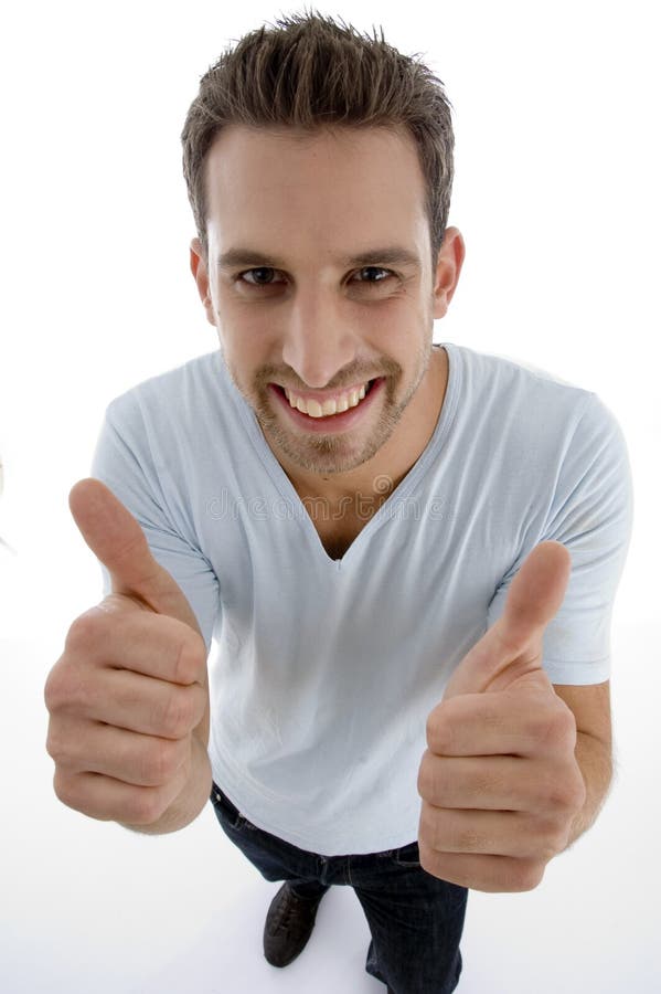 Professional Man Showing Thumb Up with Both Hands Stock Photo Image