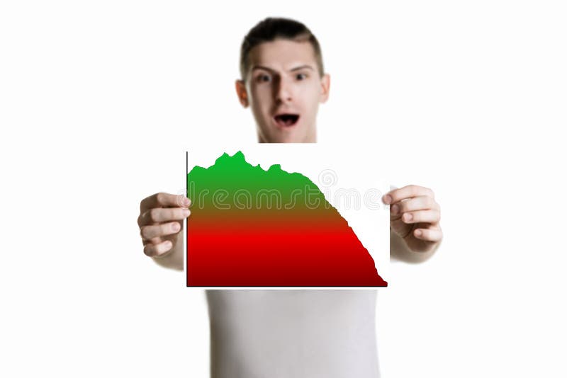 Young man shows graph on a piece of paper royalty free stock photos