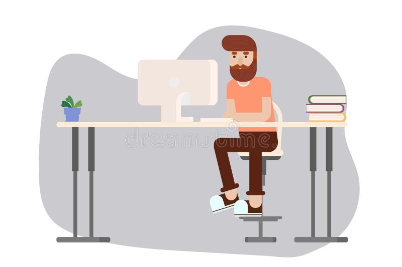 Office man sitting at working desk Royalty Free Vector Image