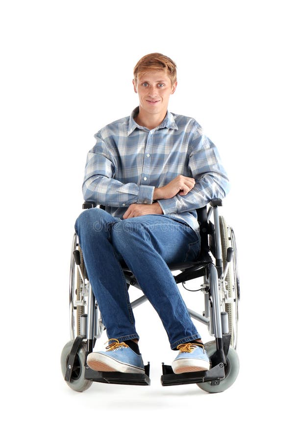 Young Man in Wheelchair Playing Guitar on White Background Stock Image ...