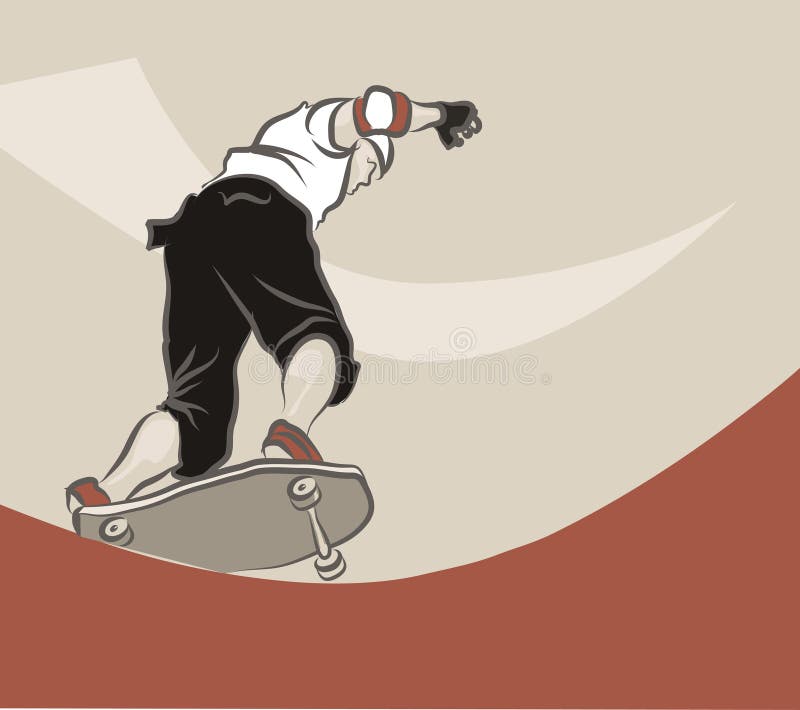 Illustrazione di un ragazzino con lo skateboard, poco prima del salto.