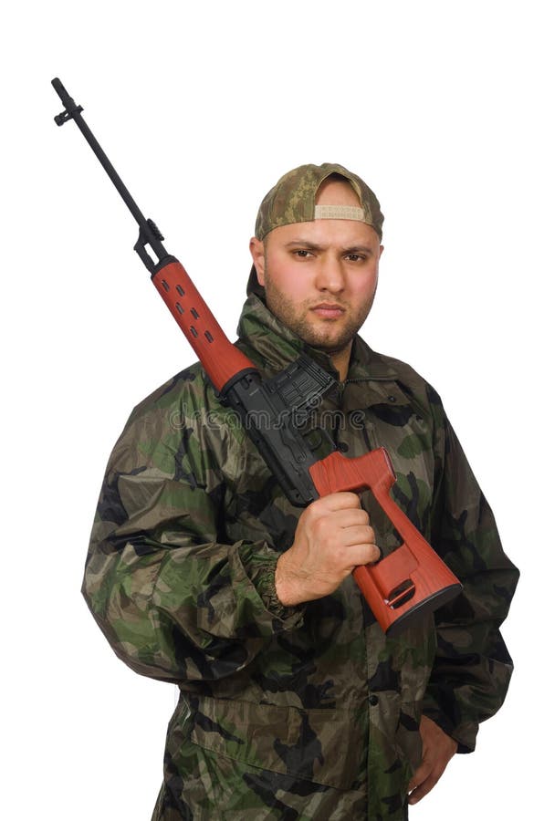 159 Young Man Soldier Uniform Holding Gun Isolated Stock Photos Free