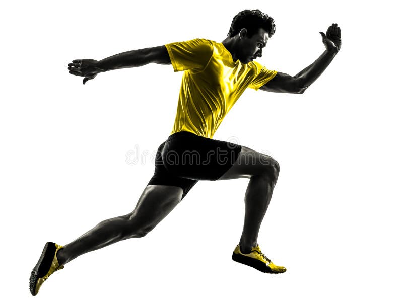 Young man sprinter runner running silhouette