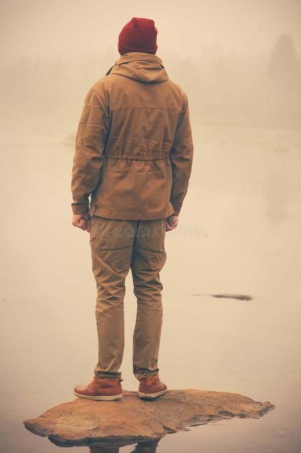 Young Man Standing Alone Outdoor Stock Image - Image of background ...