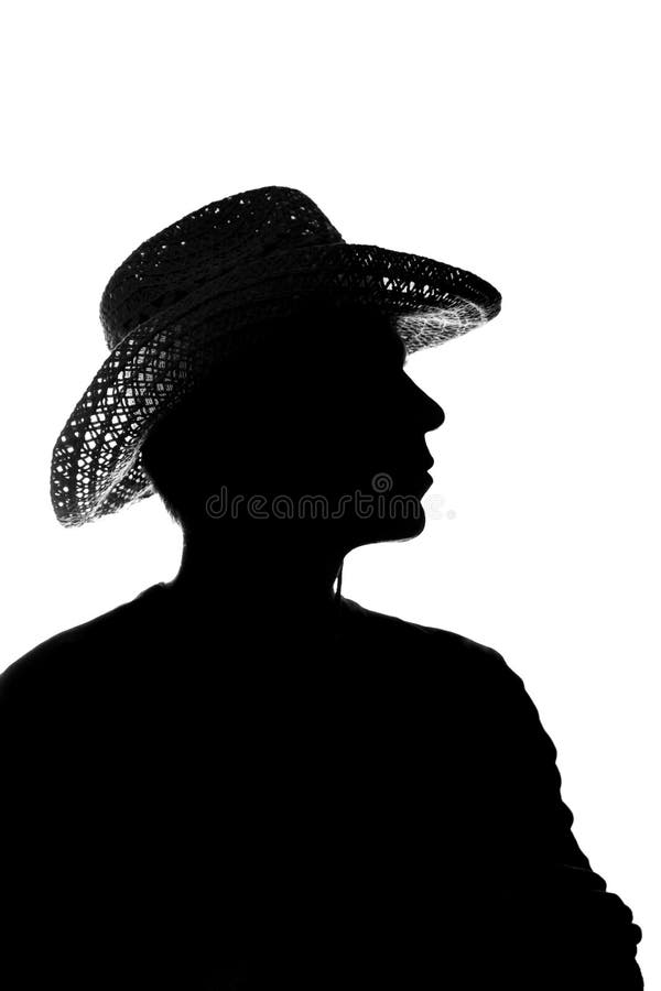 Portrait of a old man, in a cowboy hat with feather, with beard, front view  - dark isolated silhouette Stock Photo - Alamy