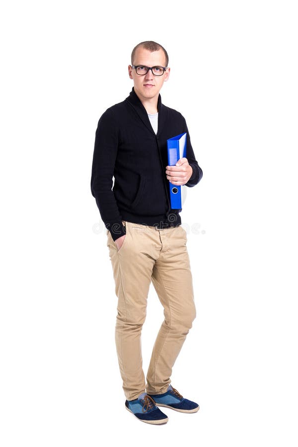 Young man student or office worker standing isolated on white royalty free stock photos Young man student or office worker standing isolated on white royalty free stock photos