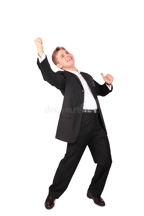 Young man in suit dancing