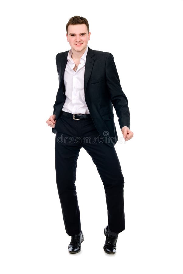 Young man in suit dancing royalty free stock photography