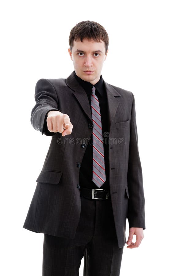 Young Man In A Suit, Points His Finger. Stock Image - Image of respect ...