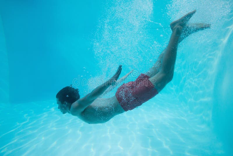 Underwater Portrait Man Thinking Inside Swimming Stock Photo