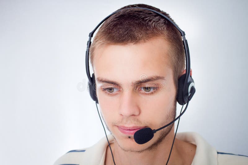 Young Man Talking On Headset Stock Image Image of headset, headphone