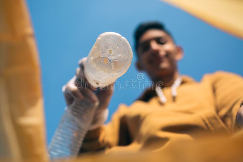 Young Man Throwing Plastic Bottles in the Trash Stock Image Image of