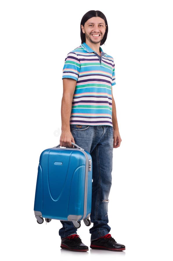 Young Man Travelling with Suitcases Isolated Stock Image Image of