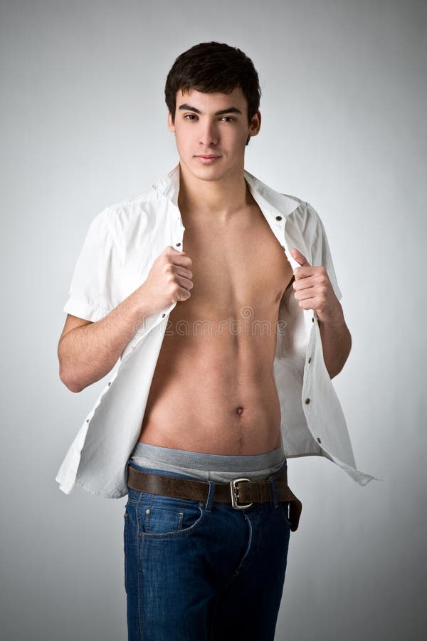 Young Man with Unbuttoned Shirt Stock Image Image of handsome, human