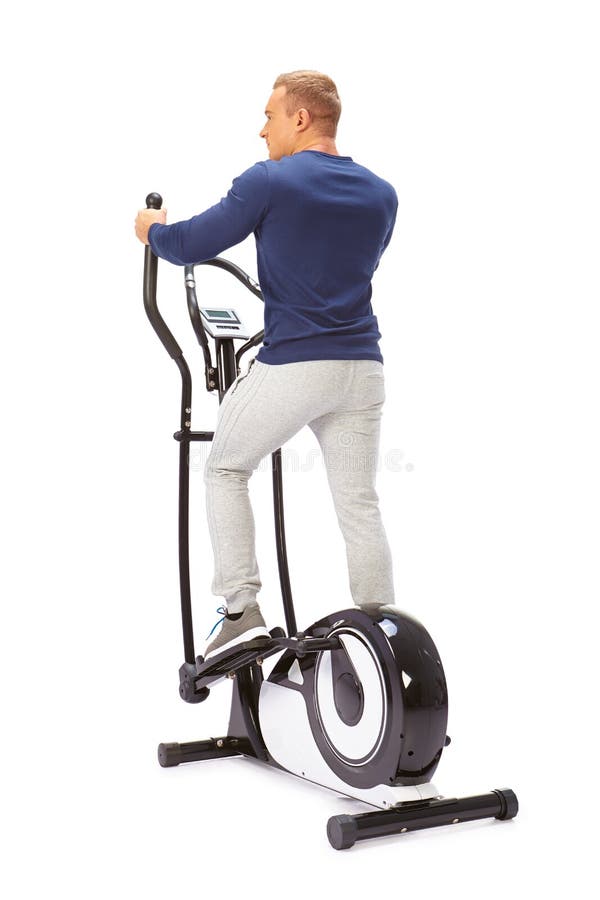 Man Exercising on Elliptical Trainer Stock Photo Image of overweight