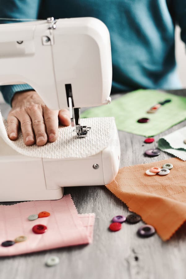 Young Man Using a Sewing Machine Stock Photo Image of haute, house