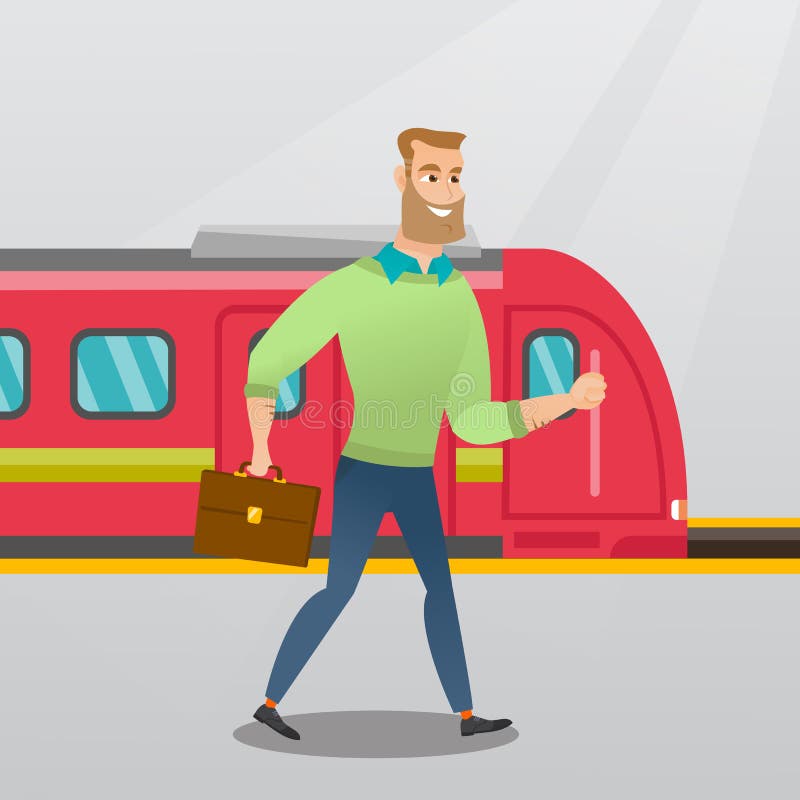 Young Man Walking on a Railway Station Platform. Stock Vector - Illustration of cartoon, male: 97870444 Young Man Walking on a Railway Station Platform. Stock Vector - Illustration of cartoon, male: 97870444