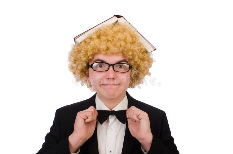 Young man wearing afro wig stock photo. Image of education 148611428