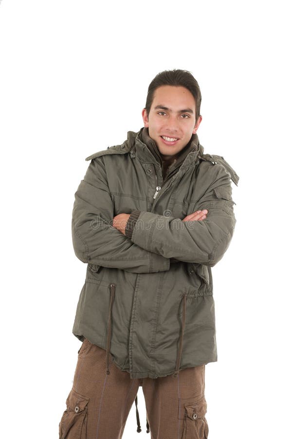 Young Man Wearing Green Jacket Posing Stock Image - Image of brown ...