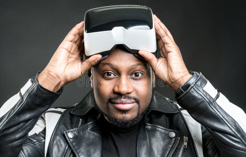 Young Man Wearing Virtual Reality Googles / VR Glasses Stock Photo Image of display, cyber