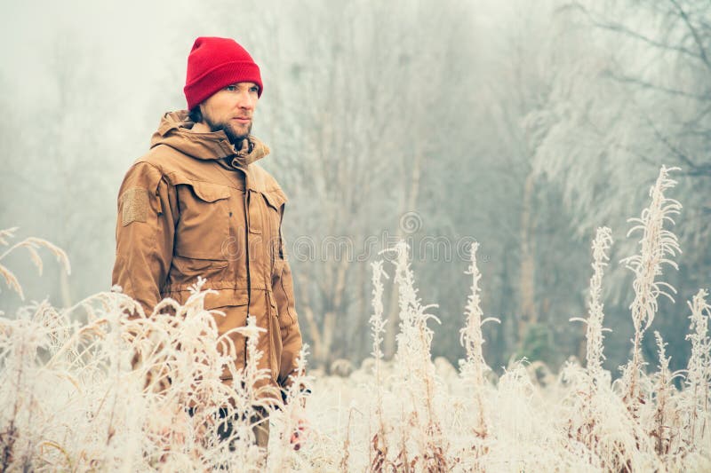 Lumberjack Woodsman in Forest Fall Foliage Stock Photo - Image of ...