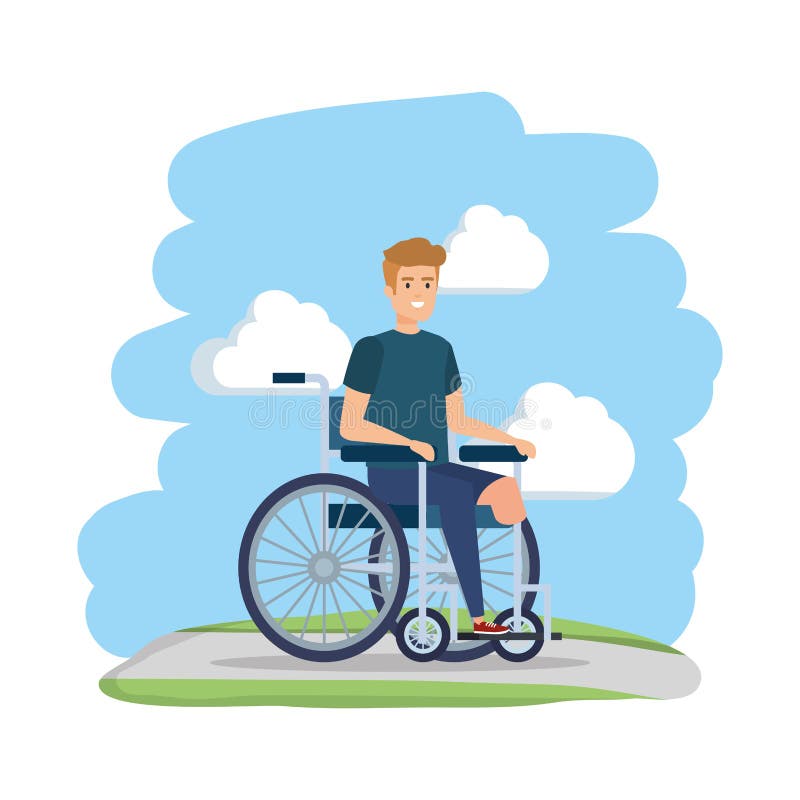 Young man in wheelchair stock vector. Illustration of life 141477550