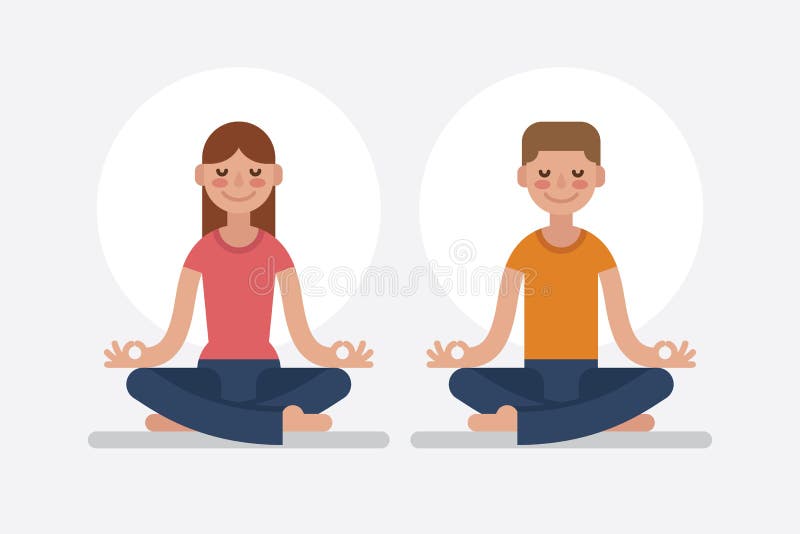 Young man and woman meditating in lotus pose.