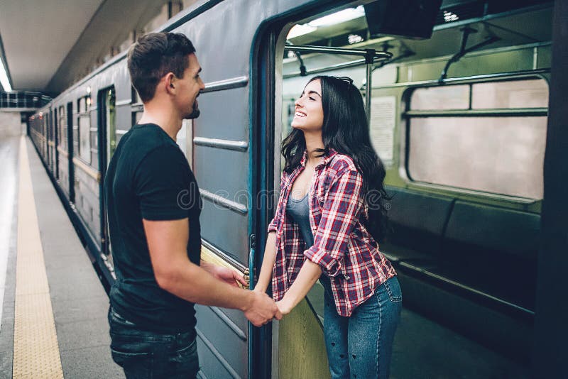 Gay pigtails subway brunette