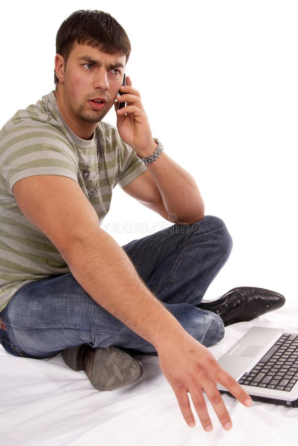 Young man working with laptop