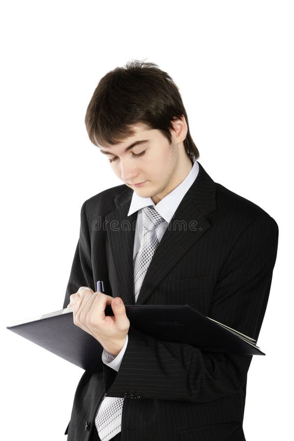 Young man writing