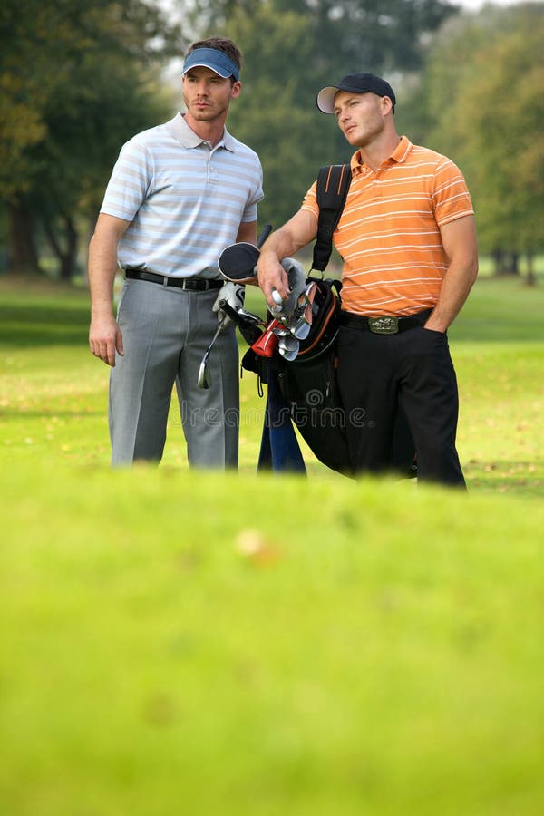 Young Men Standing Golf Course Carrying Bags Stock Photos Free