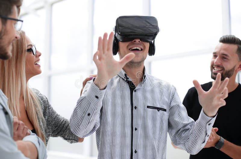 Man in Glasses VR at the Office Stock Photo Image of male, display