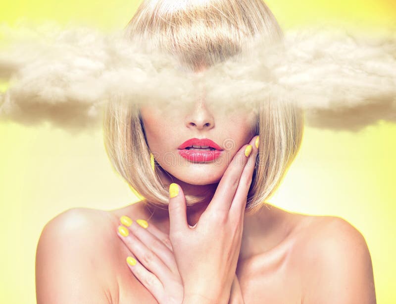 Young model with head in the clouds royalty free stock images Young model with head in the clouds royalty free stock images