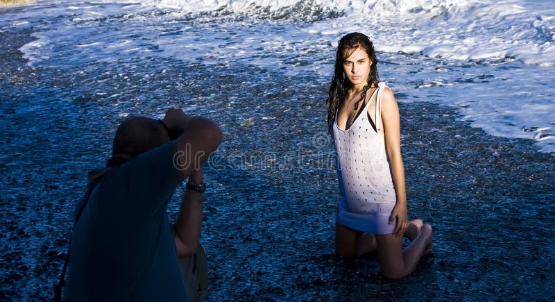 Young model posing on the beach