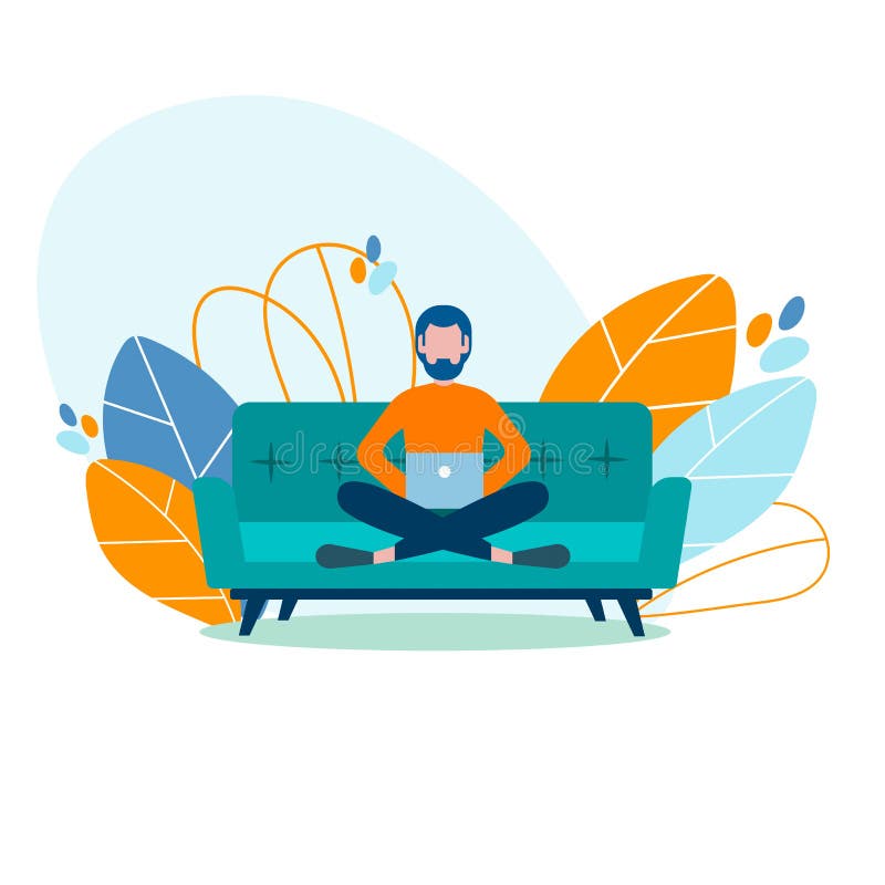 Young modern student freelancer, studying, working at home on th stock illustration