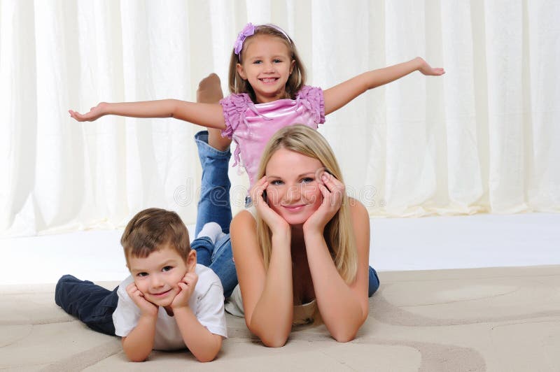 Young mother, her daughter and son