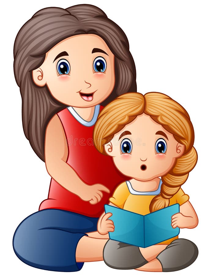 Young mother reading book to her daughter vector illustration Young mother reading book to her daughter vector illustration
