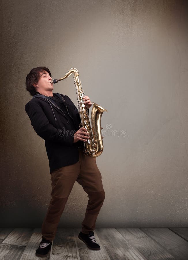 Young Musician Playing on Saxophone Stock Image Image of adult
